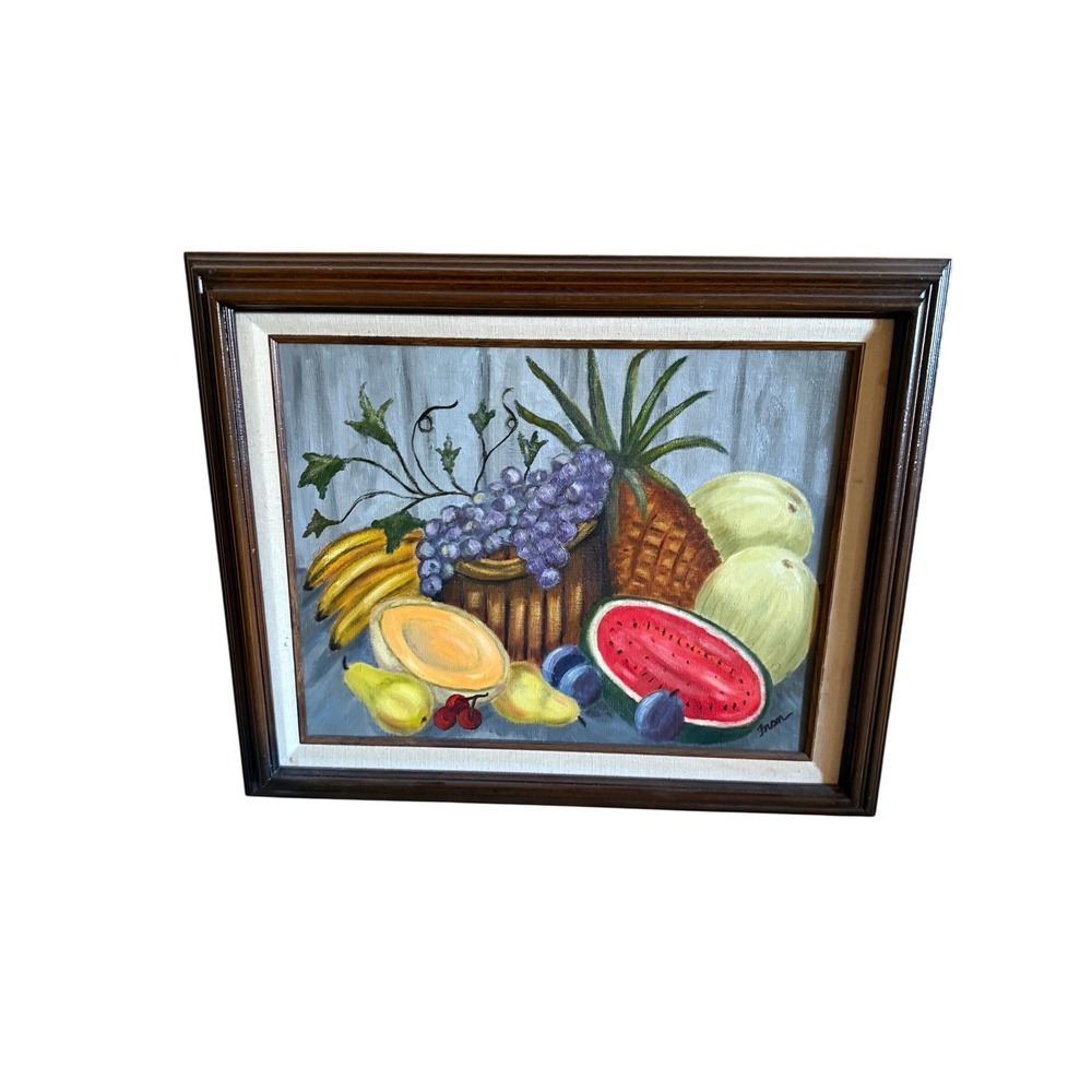 Vintage‎ Signed Fruit Still Life Painting Framed 14x18 Canvas
